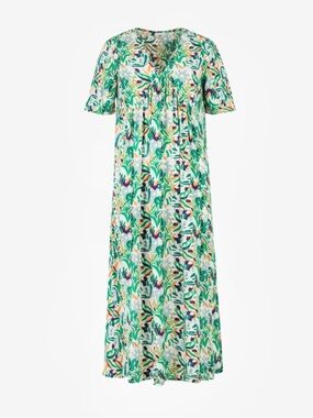 ANNA KAY Green Multi Botanical V‑Neck Short Sleeve Maxi Dress